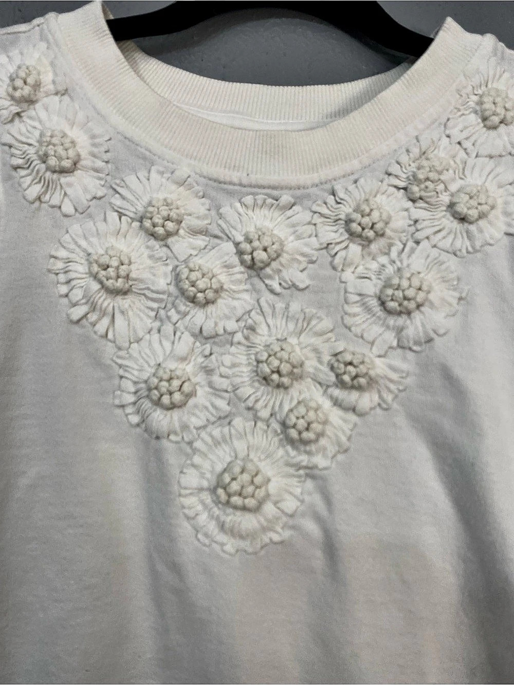 Anthropologie By Anthropologie Embroidered Puff-Sleeve Sweatshirt White Medium - Picture 2 of 5